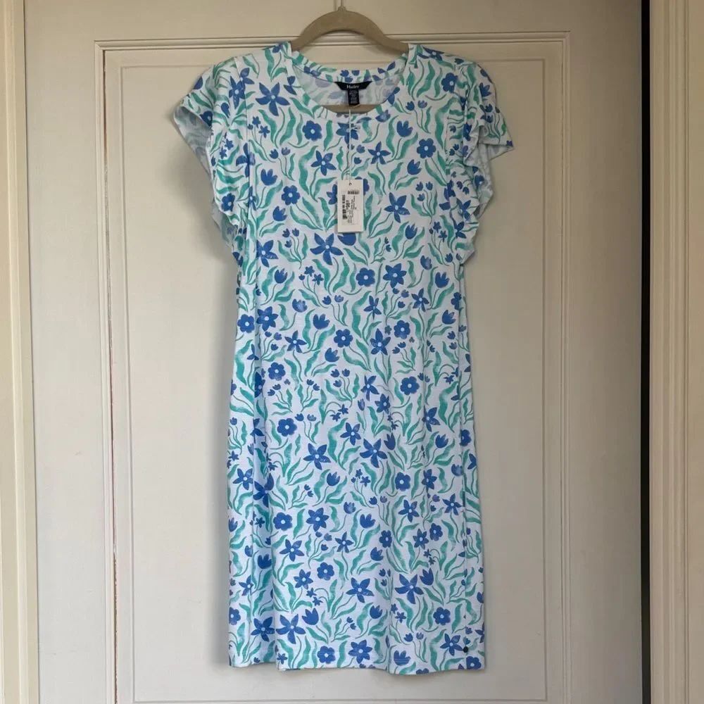 Ew WithTag Cotton Blend  Dress with Blue & Green Floral Print